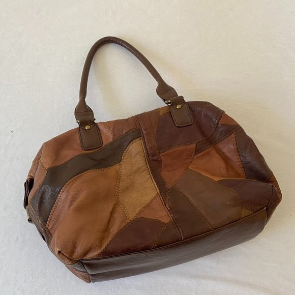 Necessary Objects Patchwork Handbag Vegan Leather Satchel Purse - Picture 3 of 12